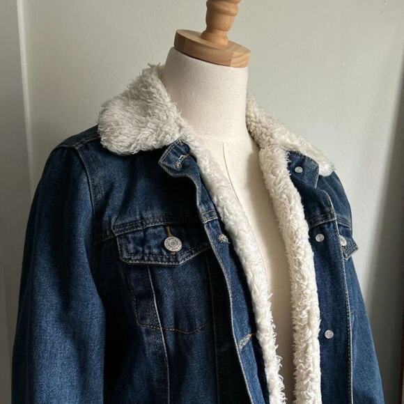 Vintage Denim Sherpa Lined Jacket Blue Western Style Coat Warm Winter, US 4 - Picture 5 of 5